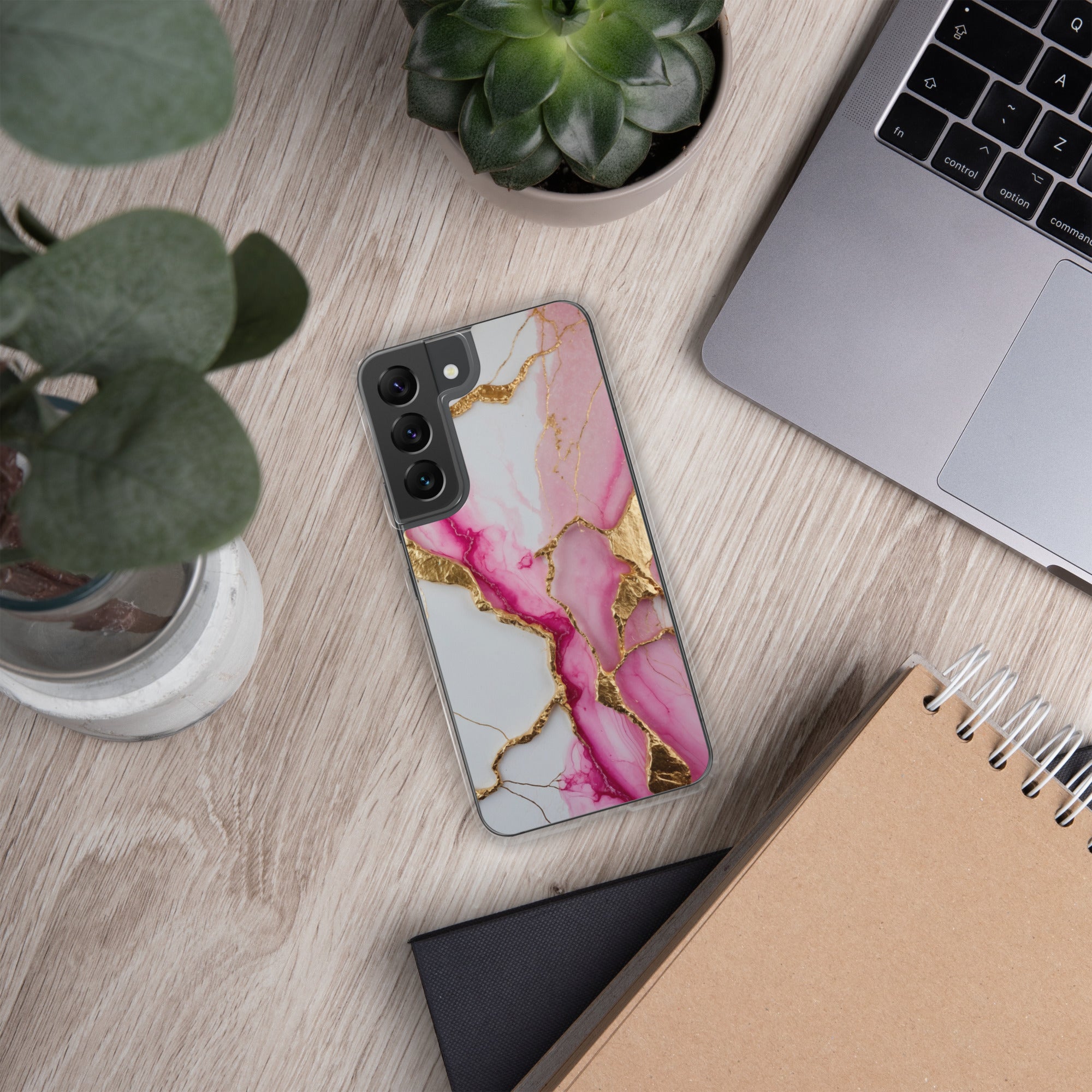 Pink Marble Gold Veins Clear Case for Samsung Galaxy S22 – Elegant Stone Protective Cover