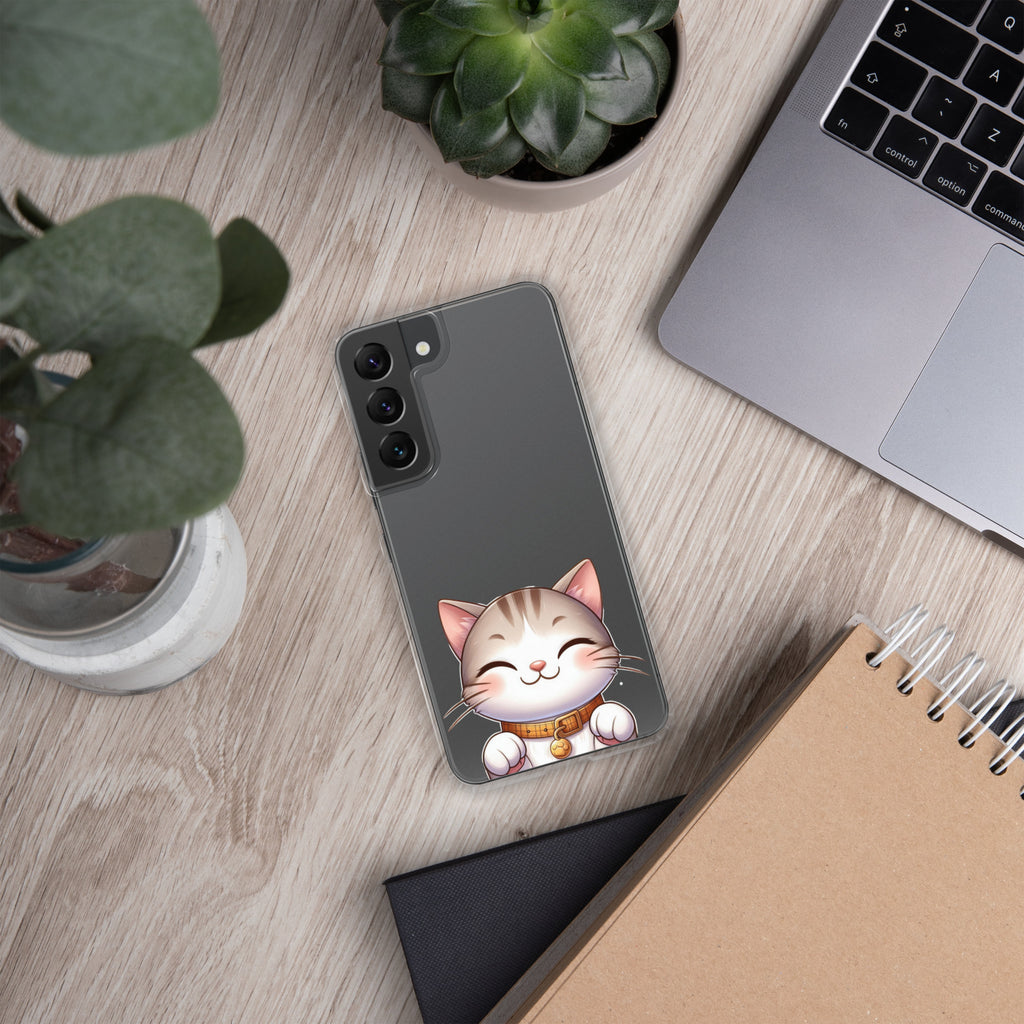 Cute Smiling Cat Clear Case for Samsung Galaxy S22 – Minimal Kawaii Protective Cover