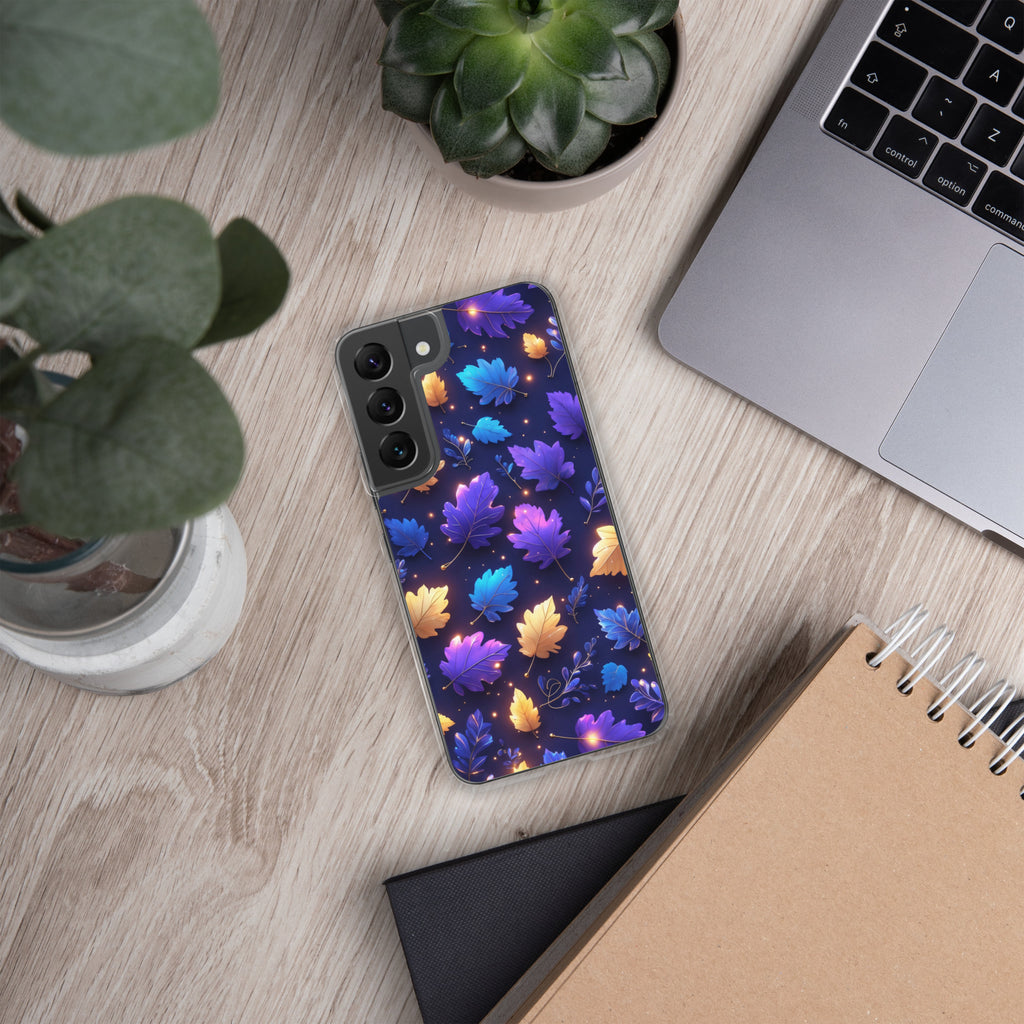 Glowing Autumn Leaves Clear Case for Samsung Galaxy S22 – Colorful Night Nature Protective Cover