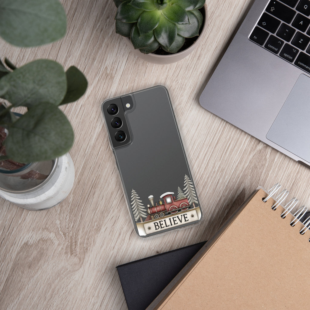 Believe Christmas Train Clear Case for Samsung Galaxy S22 – Festive Holiday Protective Cover