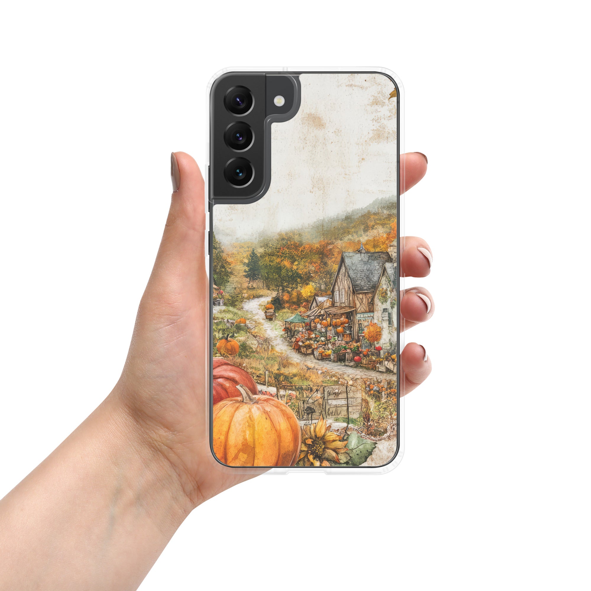 Autumn Village Clear Case for Samsung Galaxy S22 Plus – Cozy Fall Countryside Protective Cover
