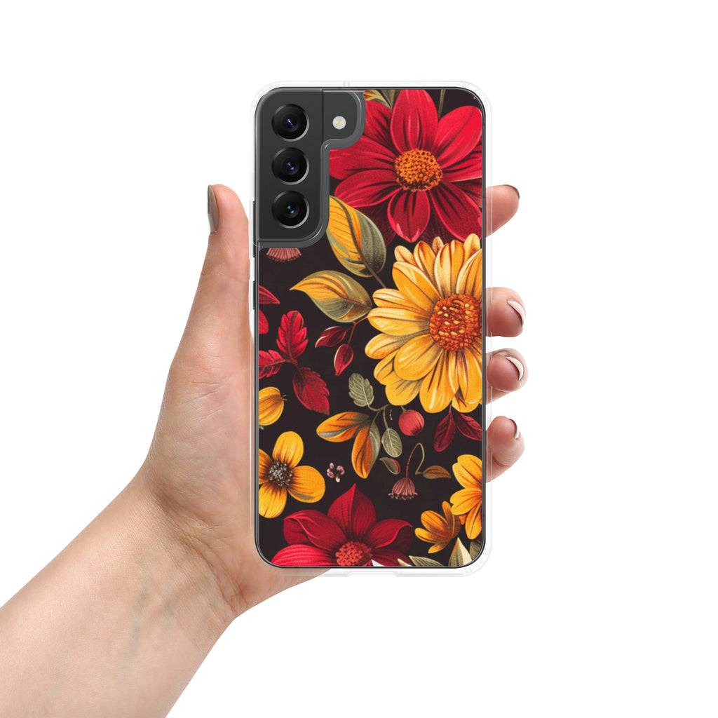 Autumn Bloom Floral Clear Case for Samsung Galaxy S22 Plus – Warm Fall Flowers Protective Cover