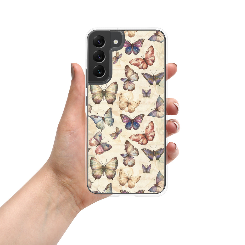 Vintage Butterfly Pattern Clear Case for Samsung Galaxy S22 Plus – Soft Pastel Nature Protective Cover