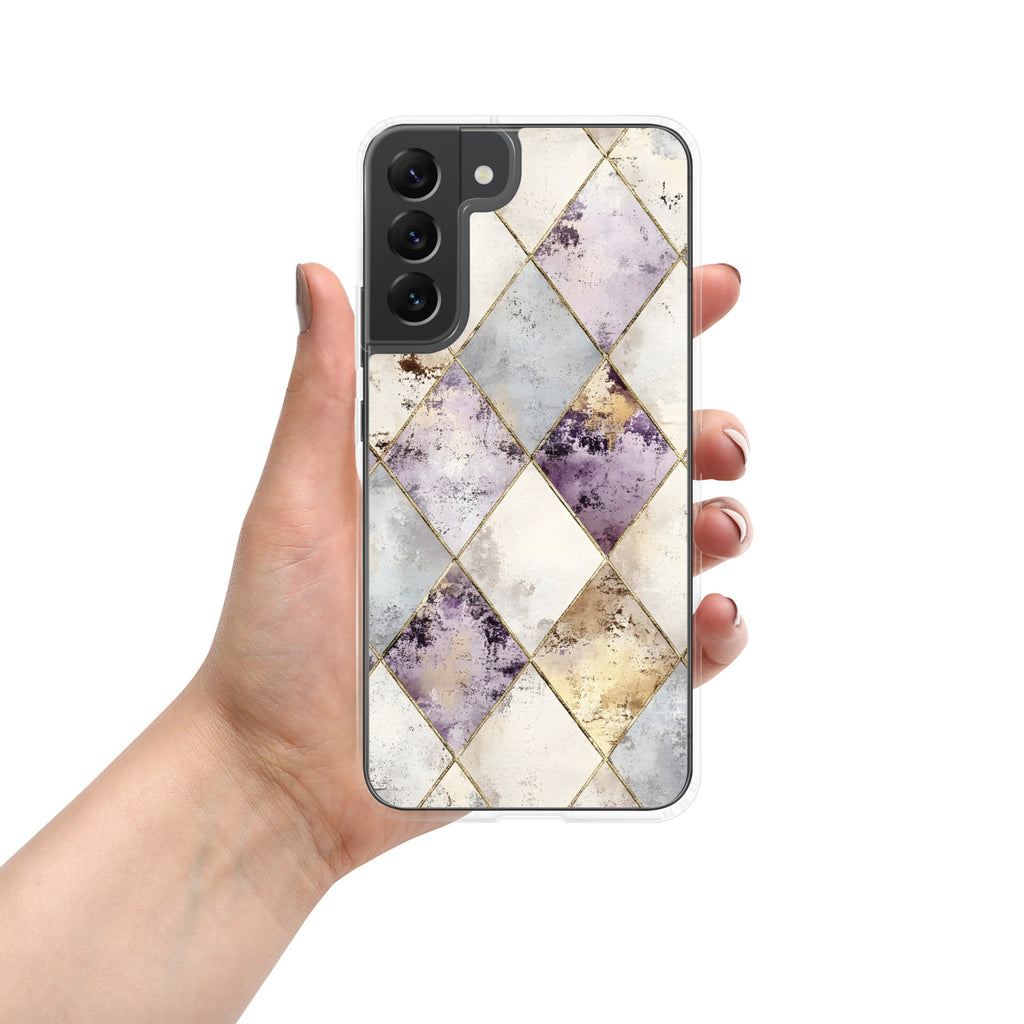 Golden Harlequin Damask Clear Case for Samsung Galaxy S22 Plus – Elegant Geometric Gold Pattern Protective Cover