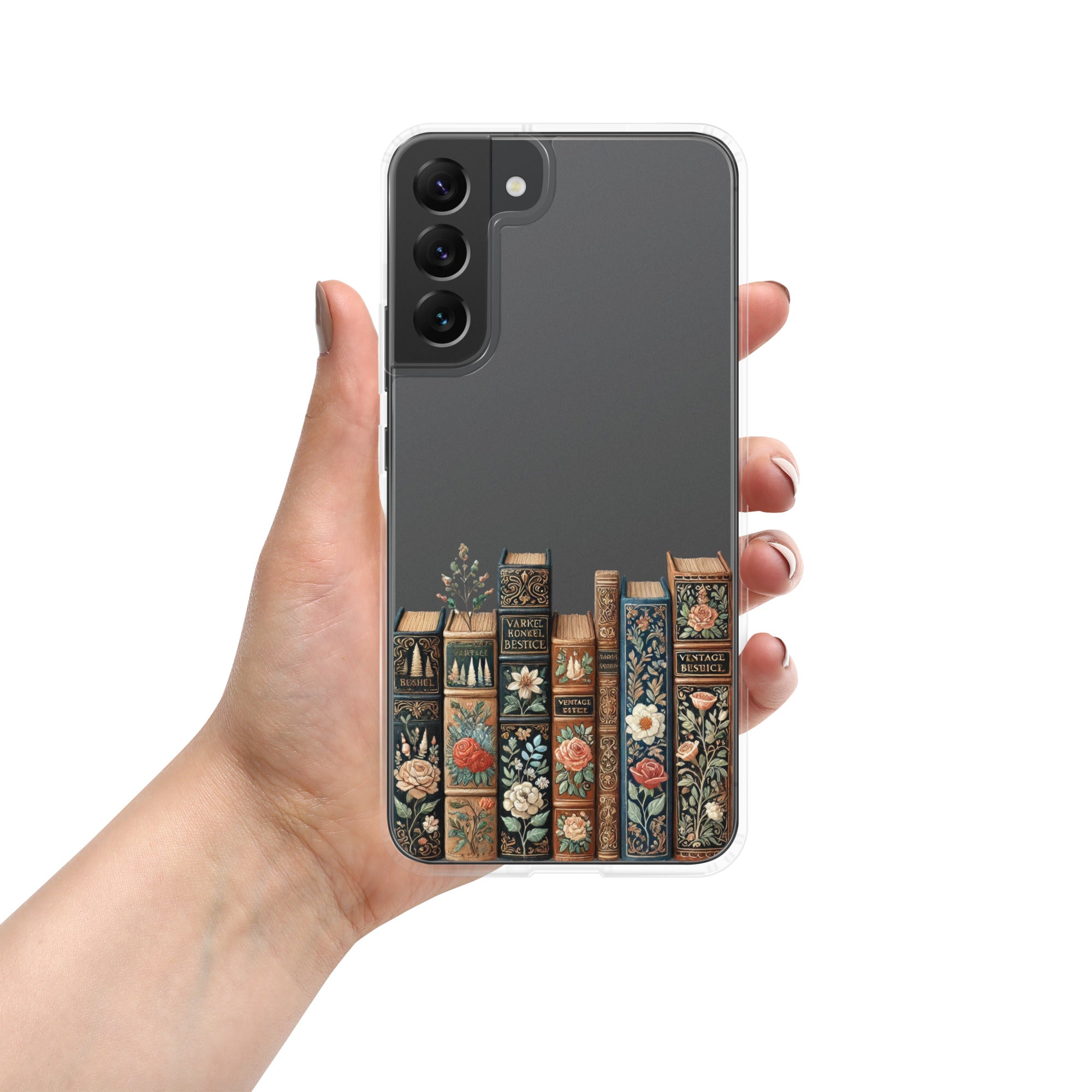 Vintage Floral Books Clear Case for Samsung Galaxy S22 Plus – Elegant Library-Inspired Protective Cover