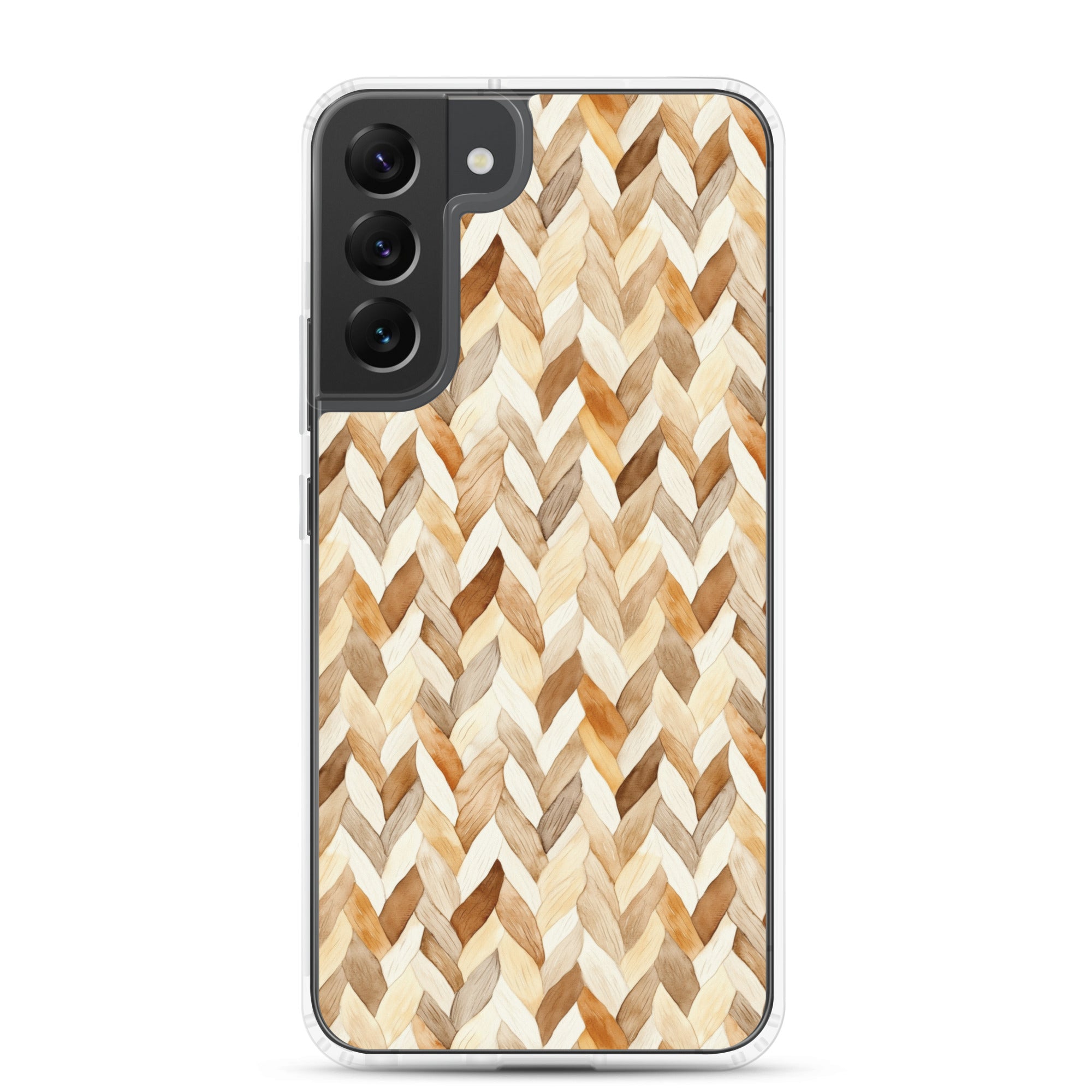 Warm Knit Pattern Clear Case for Samsung Galaxy S22 Plus – Neutral Woven Texture Protective Cover