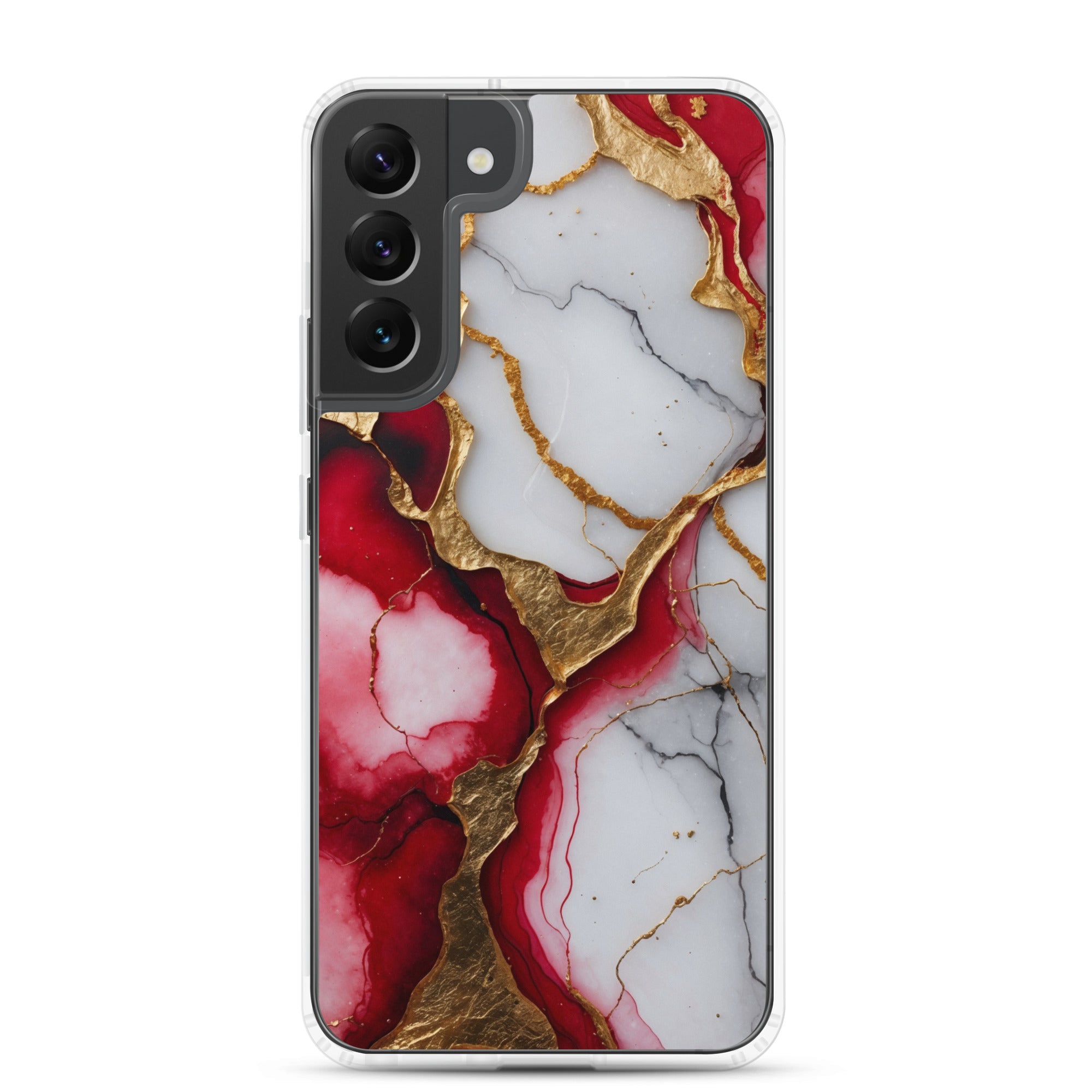 Red Marble Gold Veins Clear Case for Samsung Galaxy S22 Plus – Luxury Abstract Protective Cover