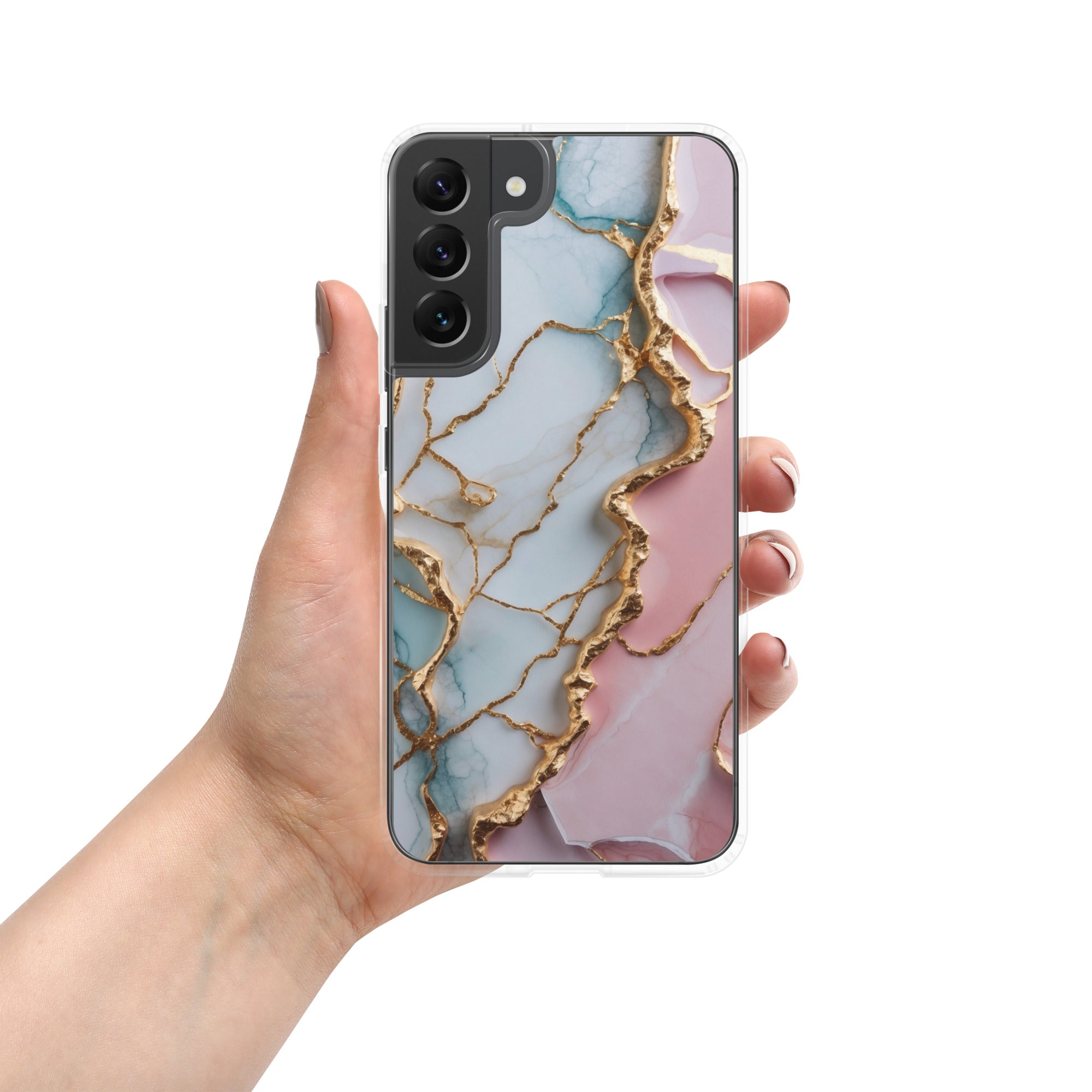 Pastel Marble Gold Clear Case for Samsung Galaxy S22 Plus – Elegant Abstract Protective Cover