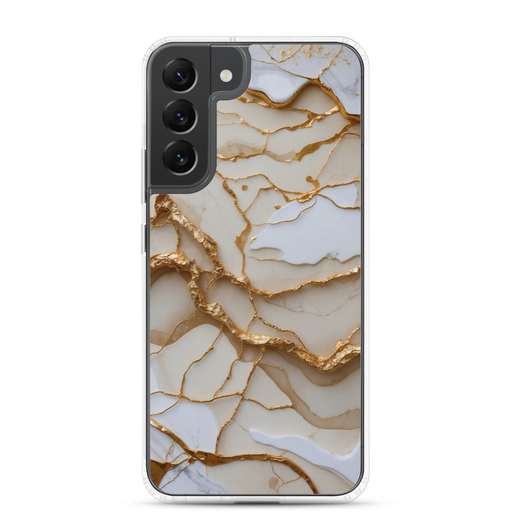 White Marble Gold Veins Clear Case for Samsung Galaxy S22 Plus – Elegant Stone Protective Cover