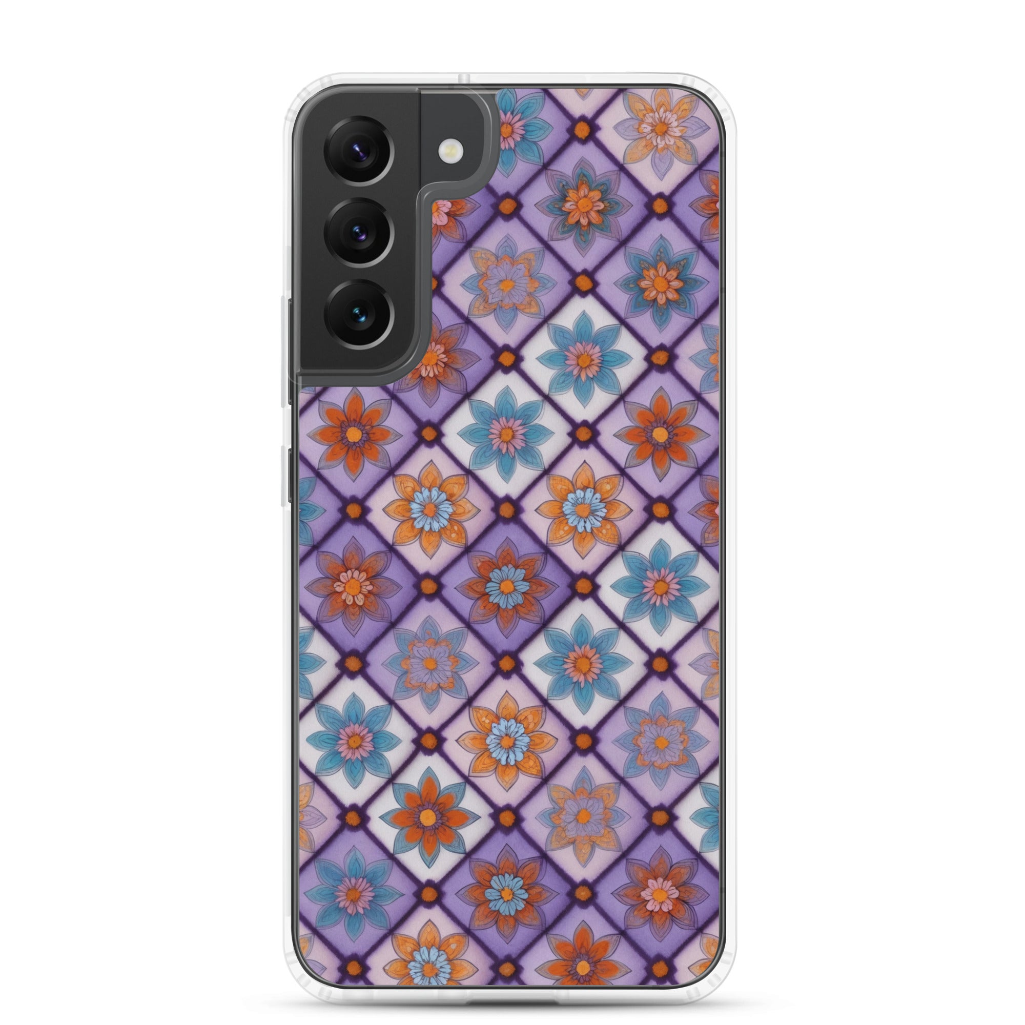 Geometric Floral Pattern Clear Case for Samsung Galaxy S22 Plus – Colorful Mosaic Protective Cover