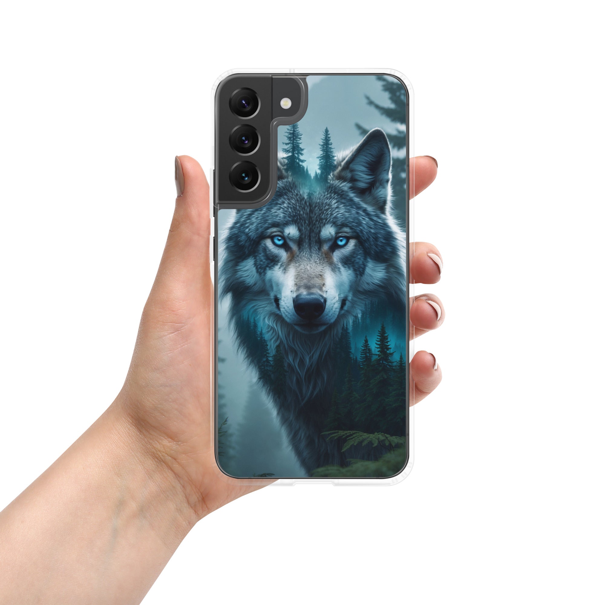 Mystic Forest Wolf Clear Case for Samsung Galaxy S22 Plus – Dark Nature Art Protective Cover