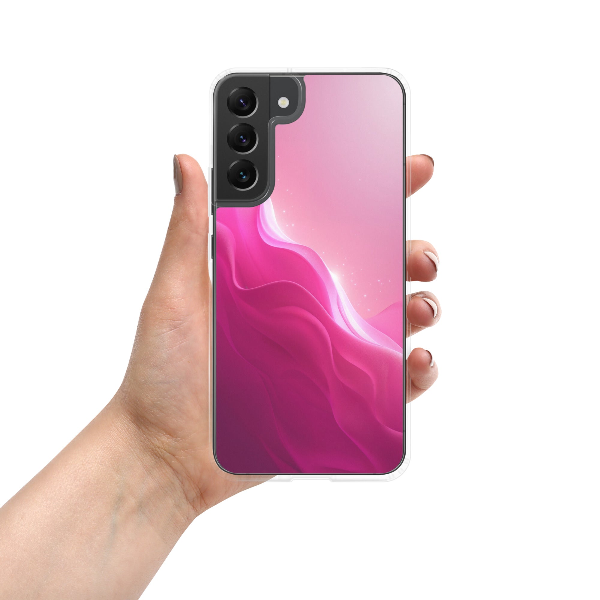 Pink Gradient Waves Dream Clear Case for Samsung Galaxy S22 Plus – Minimal Abstract Protective Cover