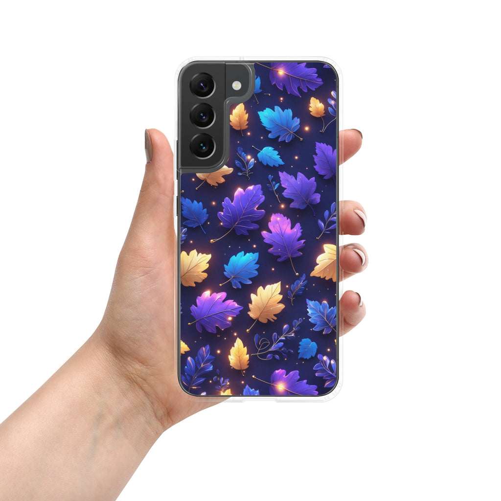 Glowing Autumn Leaves Clear Case for Samsung Galaxy S22 Plus – Colorful Night Nature Protective Cover