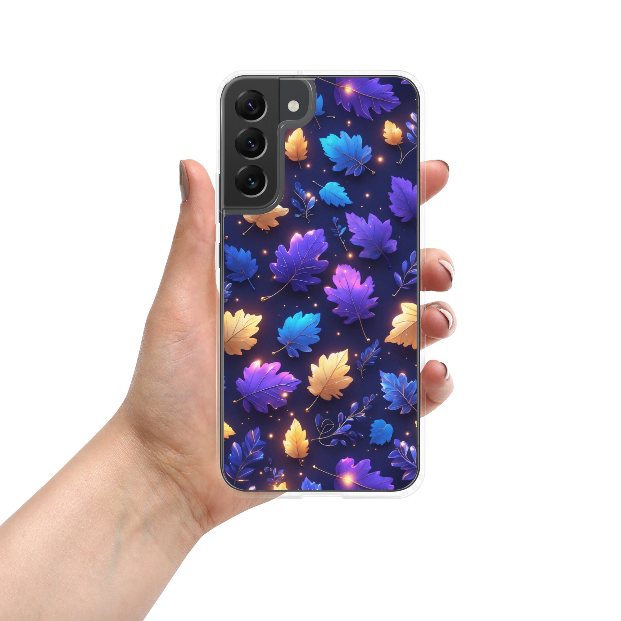 Glowing Autumn Leaves Clear Case for Samsung Galaxy S22 Plus – Colorful Night Nature Protective Cover