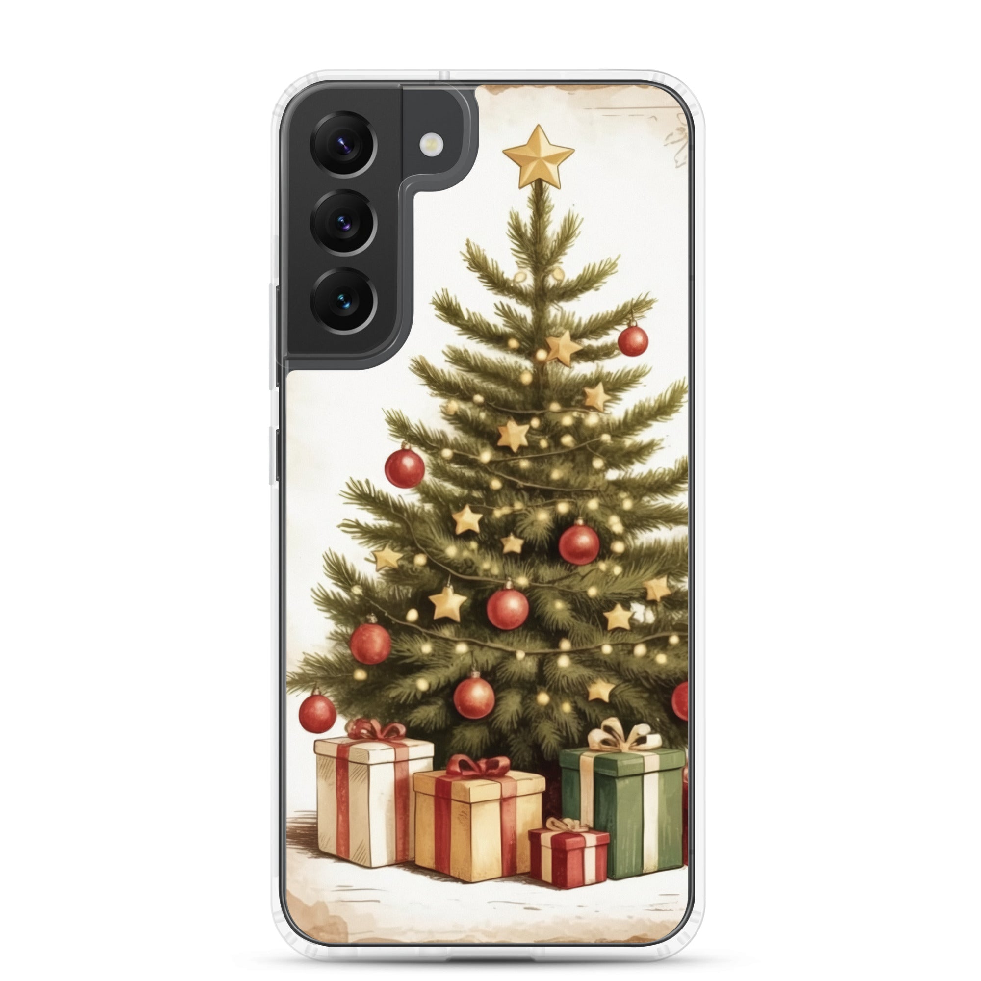 Christmas Tree with Gifts Clear Case for Samsung Galaxy S22 Plus – Festive Holiday Protective Cover