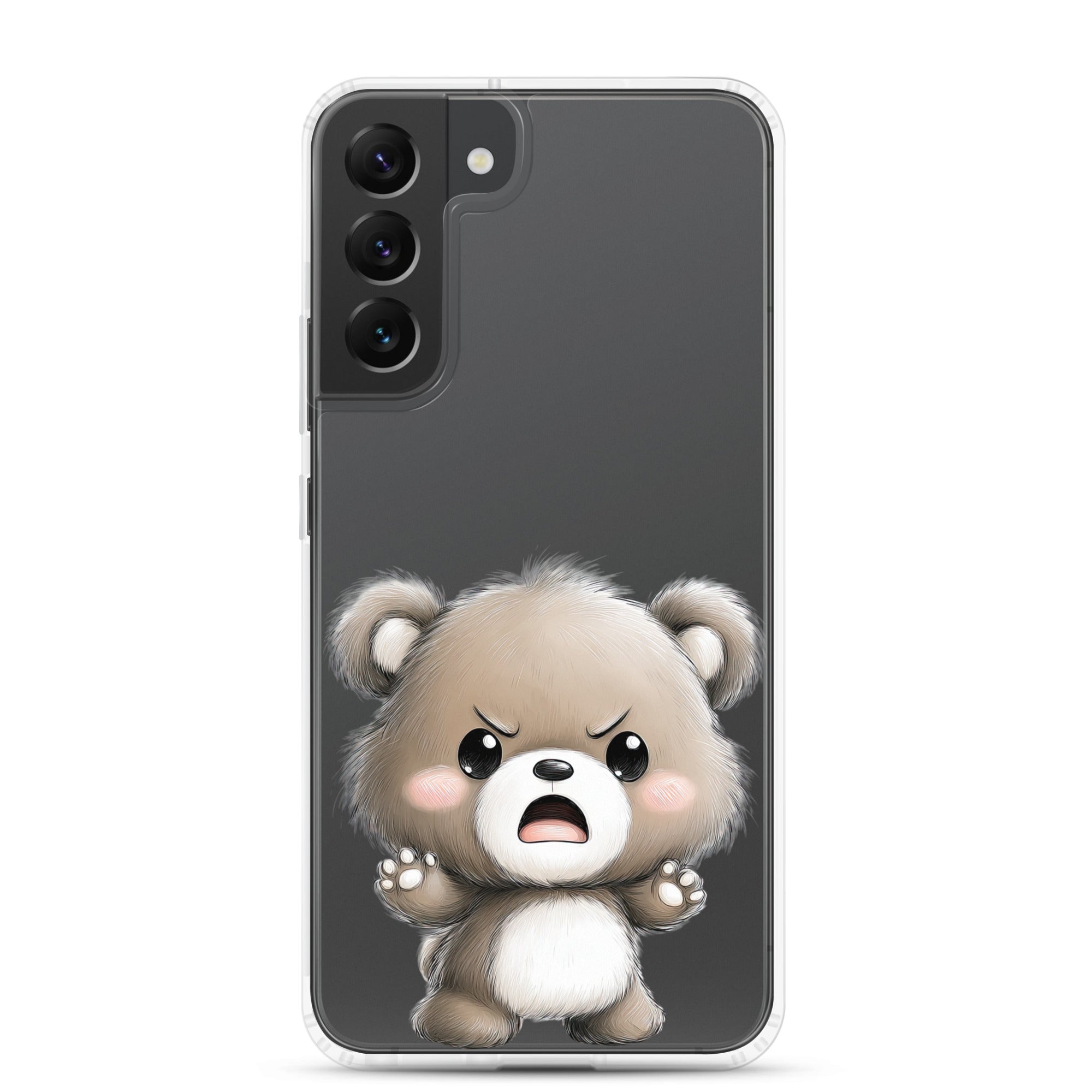 Cute Angry Bear Clear Case for Samsung Galaxy S22 Plus – Playful Cartoon Protective Cover