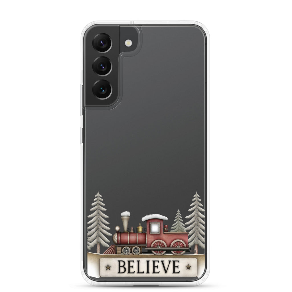 Believe Christmas Train Clear Case for Samsung Galaxy S22 Plus – Festive Holiday Protective Cover