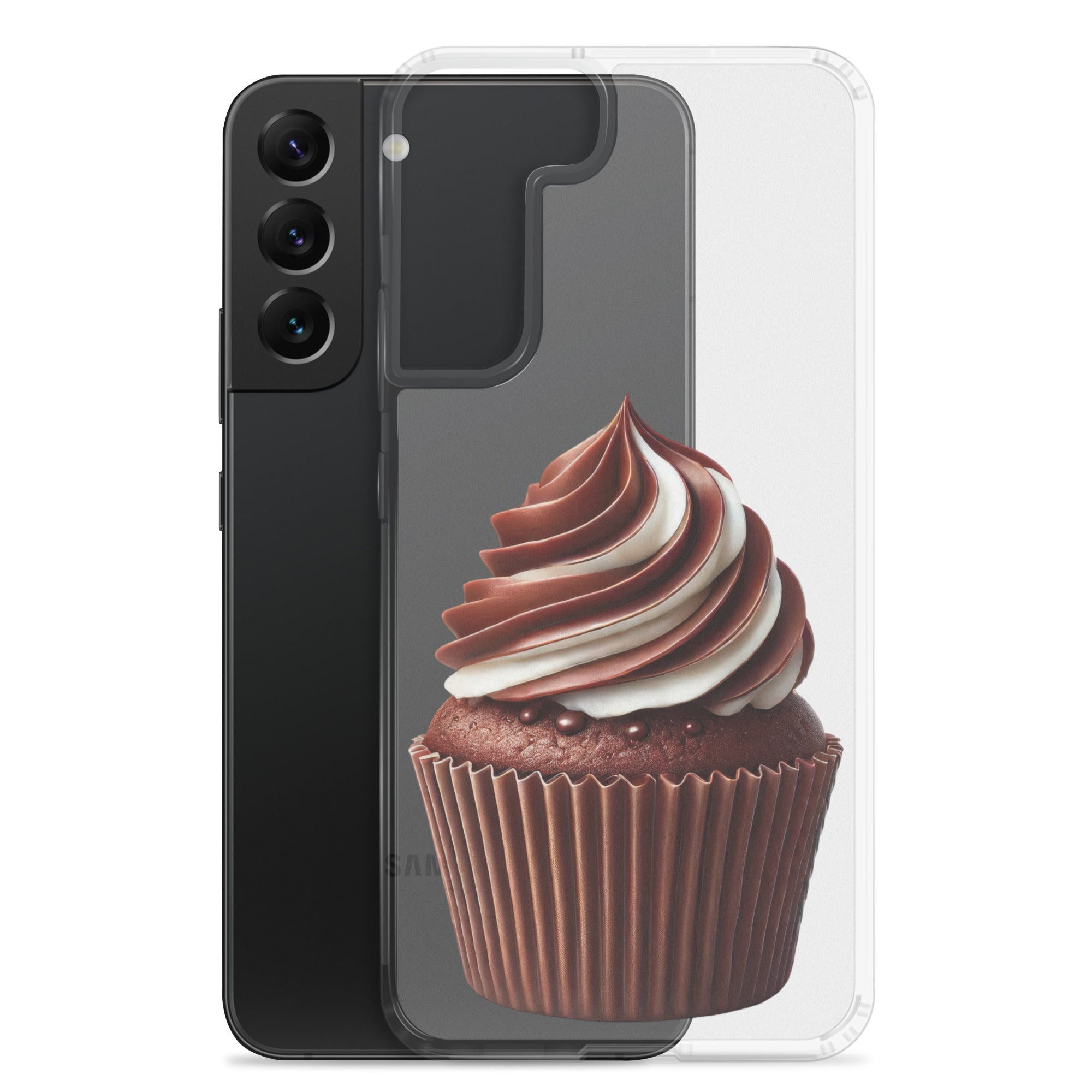 Chocolate Swirl Cupcake Clear Case for Samsung Galaxy S22 Plus – Dessert-Inspired Protective Cover