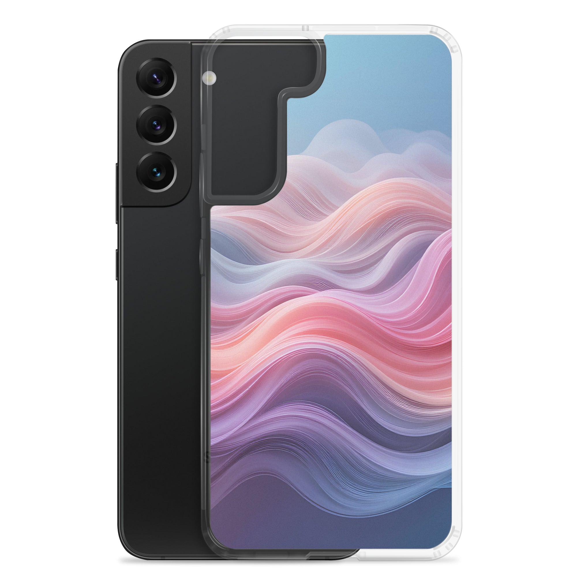 Abstract Pink & Blue Waves Dream Clear Case for Samsung Galaxy S22 Plus – Modern Gradient Protective Cover