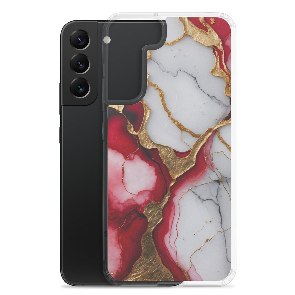 Red Marble Gold Veins Clear Case for Samsung Galaxy S22 Plus – Luxury Abstract Protective Cover