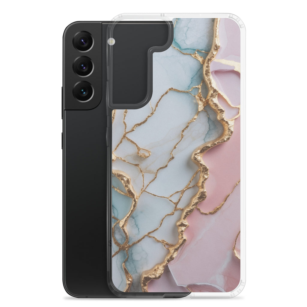 Pastel Marble Gold Clear Case for Samsung Galaxy S22 Plus – Elegant Abstract Protective Cover