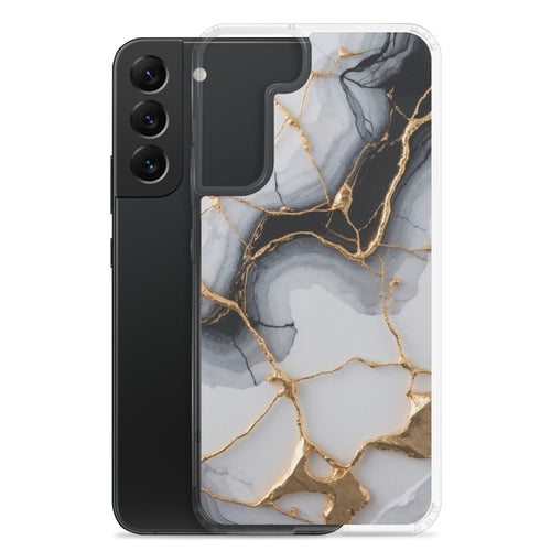 Black & White Marble Gold Clear Case for Samsung Galaxy S22 Plus – Elegant Marble Protective Cover