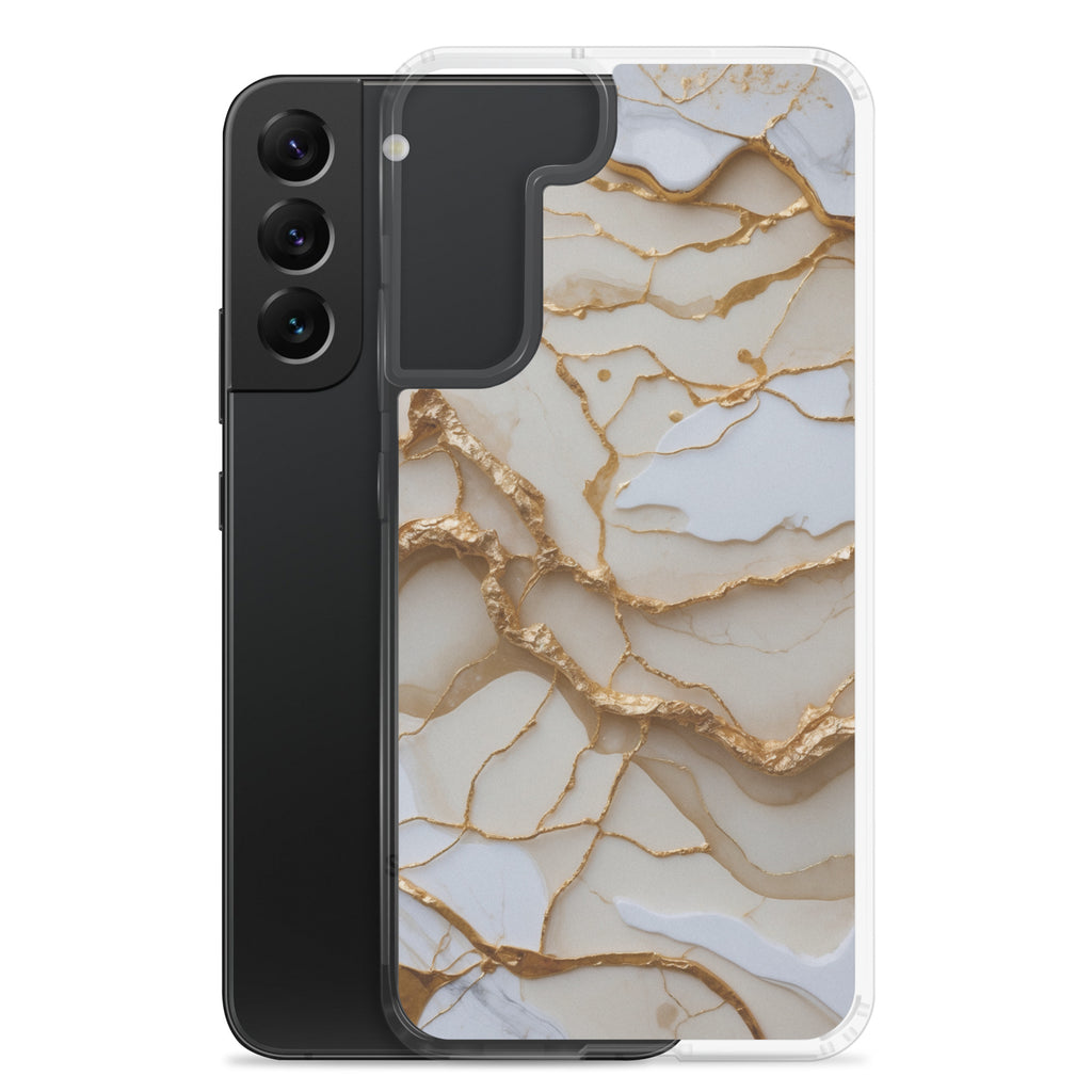 White Marble Gold Veins Clear Case for Samsung Galaxy S22 Plus – Elegant Stone Protective Cover