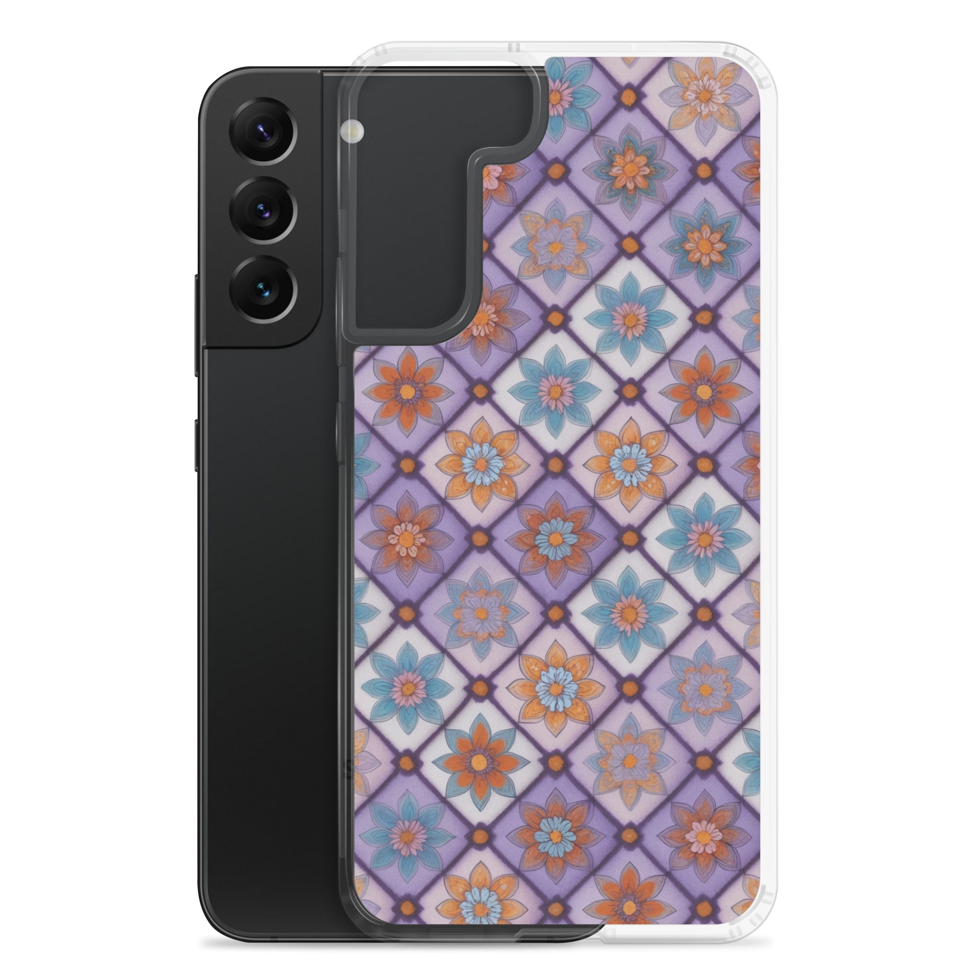 Geometric Floral Pattern Clear Case for Samsung Galaxy S22 Plus – Colorful Mosaic Protective Cover