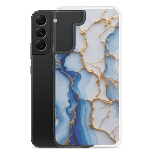 Blue Marble Gold Veins Clear Case for Samsung Galaxy S22 Plus – Elegant Stone Protective Cover