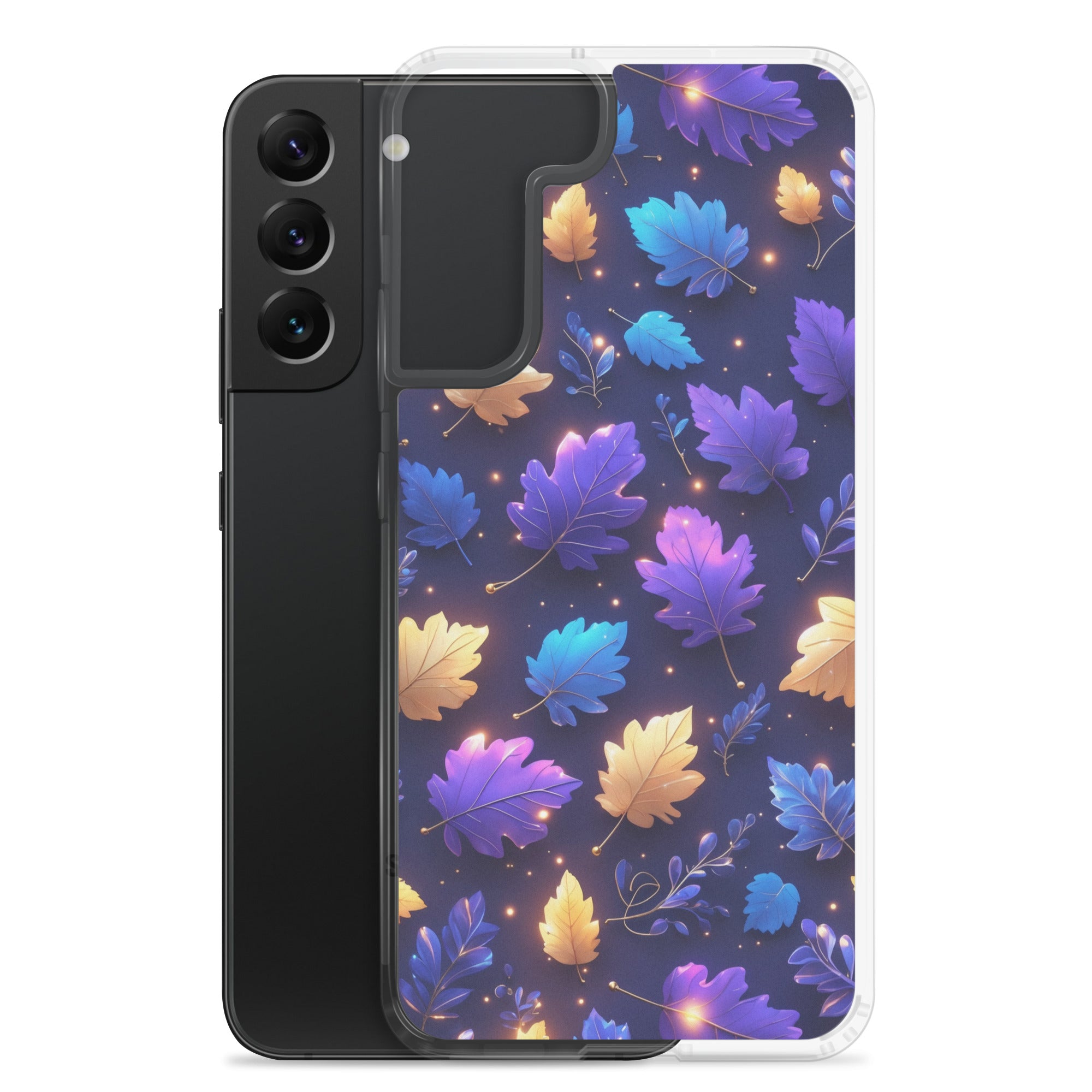 Glowing Autumn Leaves Clear Case for Samsung Galaxy S22 Plus – Colorful Night Nature Protective Cover