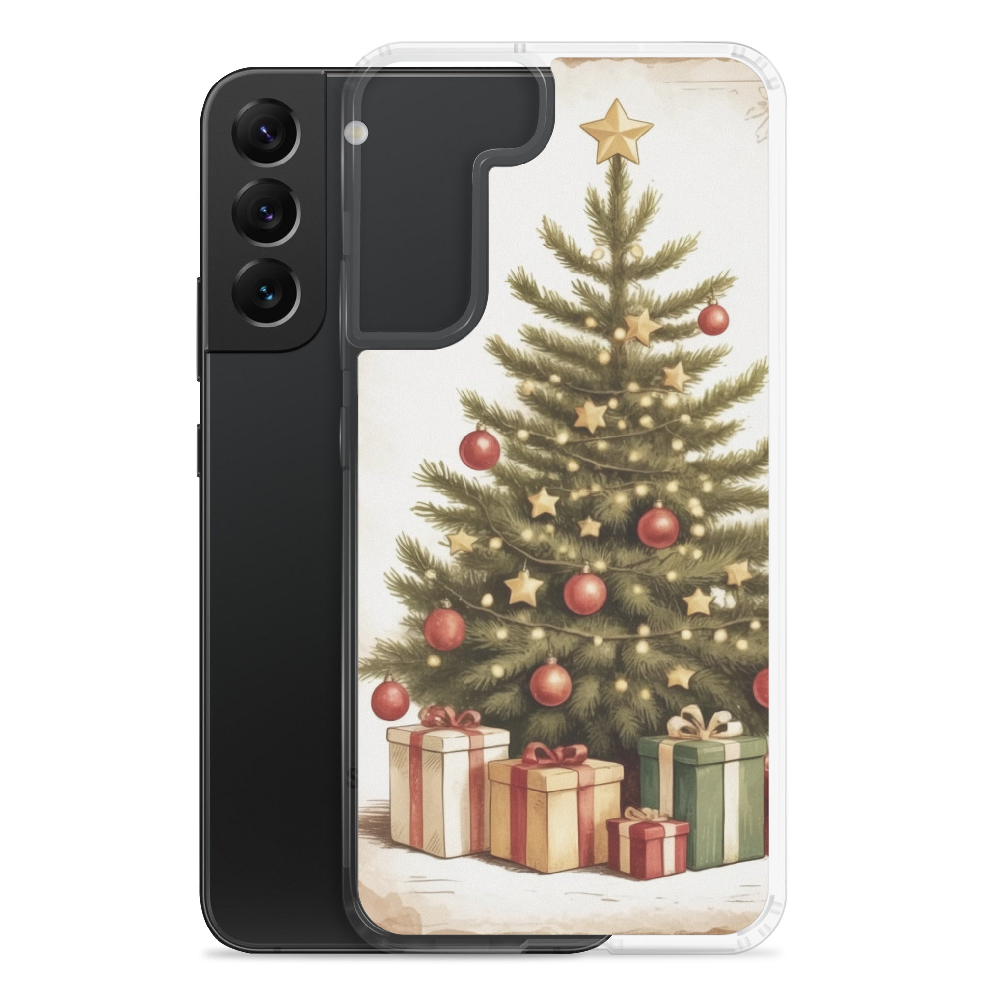 Christmas Tree with Gifts Clear Case for Samsung Galaxy S22 Plus – Festive Holiday Protective Cover