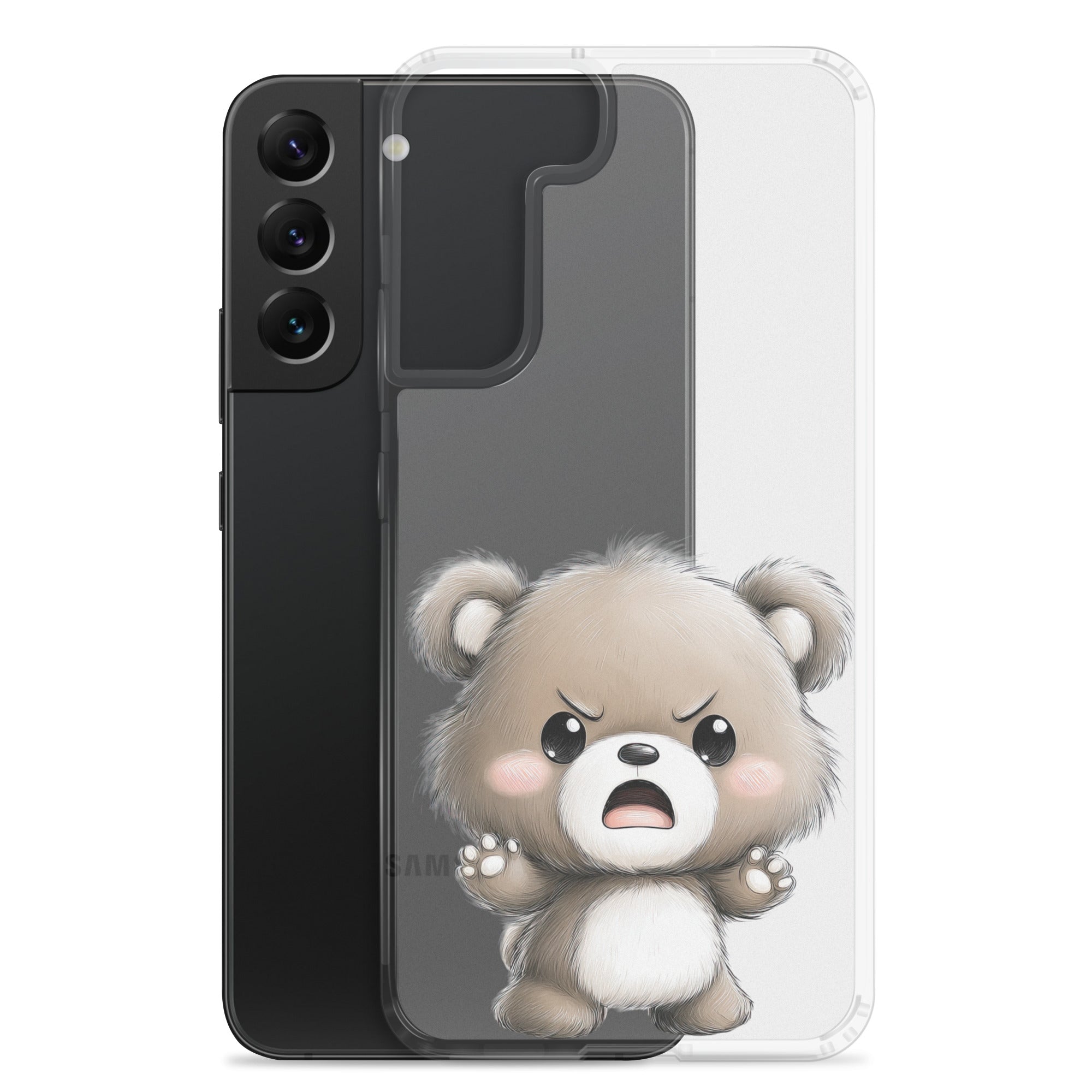 Cute Angry Bear Clear Case for Samsung Galaxy S22 Plus – Playful Cartoon Protective Cover