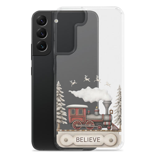 Believe Winter Train Clear Case for Samsung Galaxy S22 Plus – Minimal Christmas Protective Cover