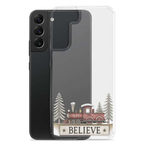 Believe Christmas Train Clear Case for Samsung Galaxy S22 Plus – Festive Holiday Protective Cover
