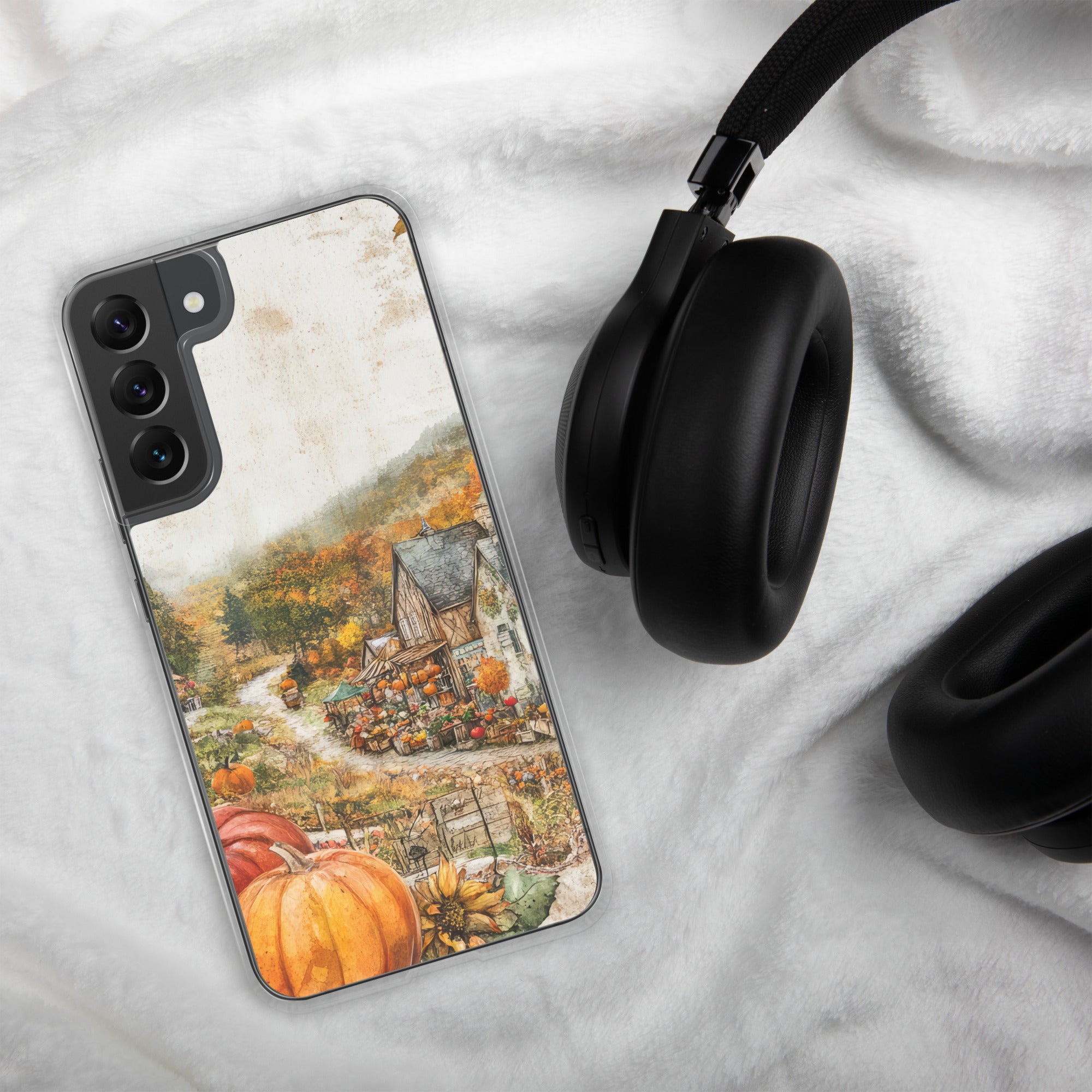 Autumn Village Clear Case for Samsung Galaxy S22 Plus – Cozy Fall Countryside Protective Cover