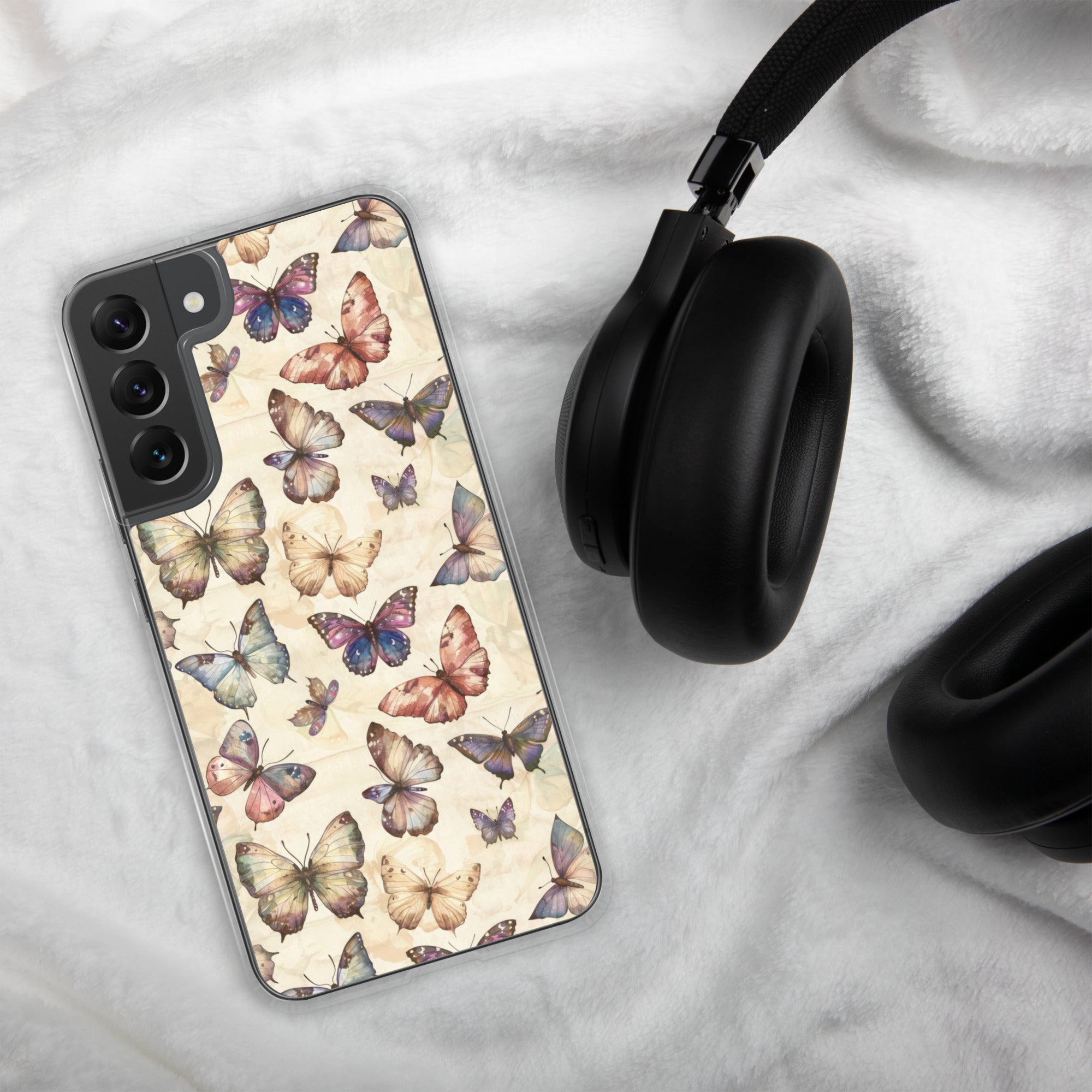 Vintage Butterfly Pattern Clear Case for Samsung Galaxy S22 Plus – Soft Pastel Nature Protective Cover