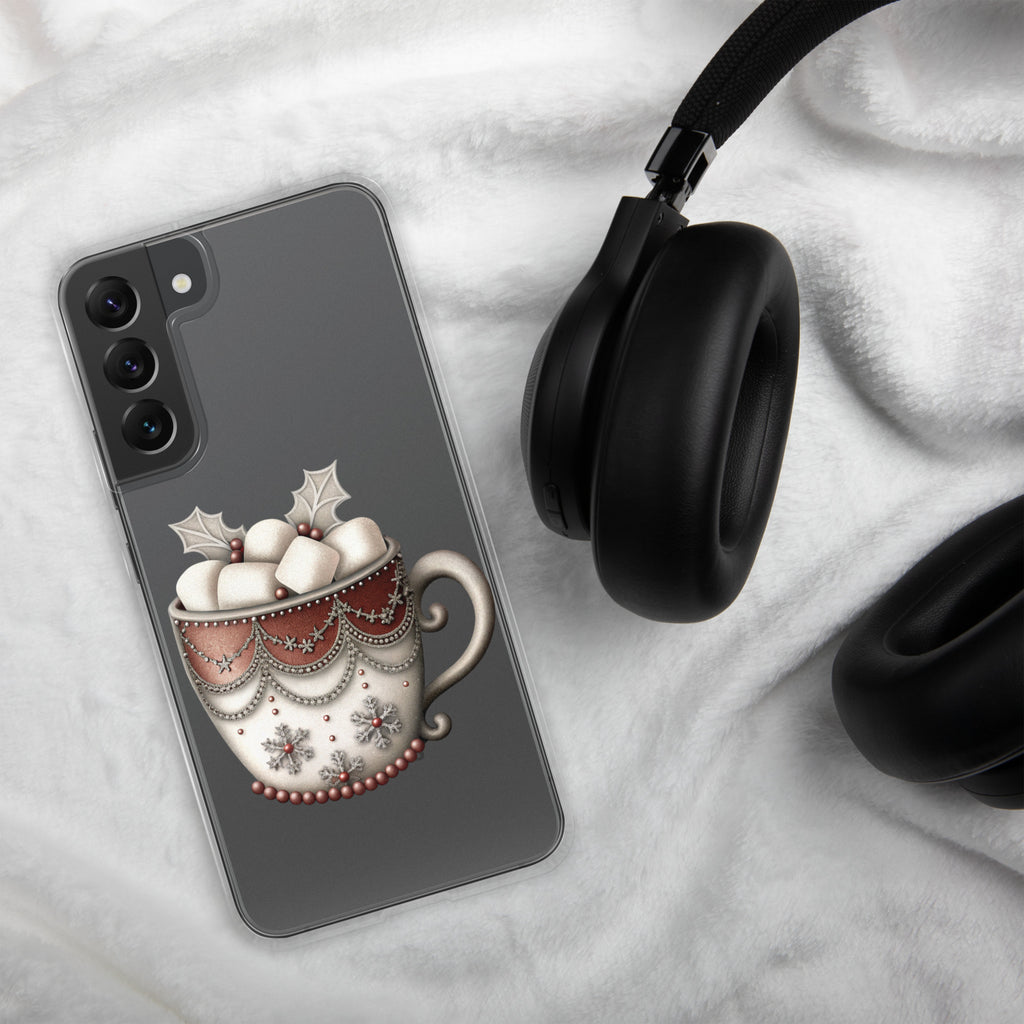Festive Winter Mug Clear Case for Samsung Galaxy S22 Plus – Cozy Holiday Hot Cocoa Protective Cover