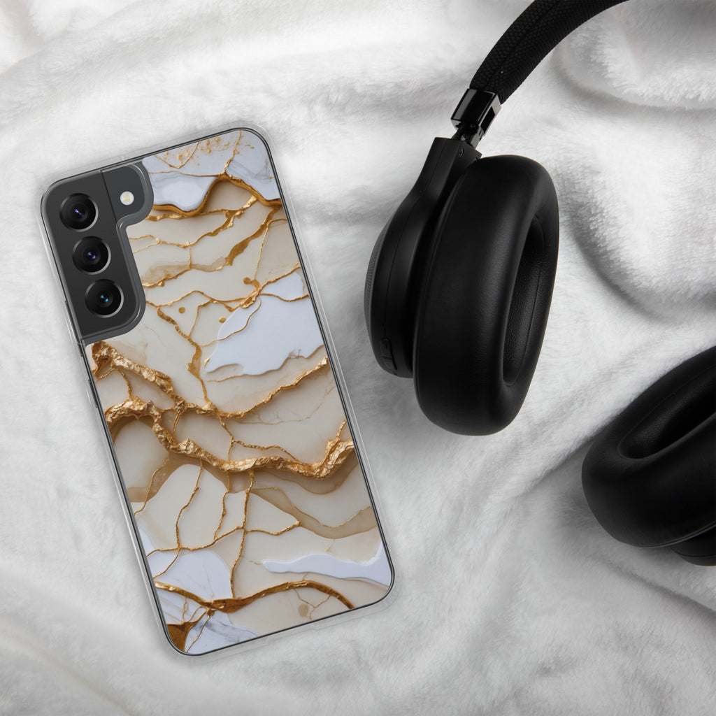 White Marble Gold Veins Clear Case for Samsung Galaxy S22 Plus – Elegant Stone Protective Cover
