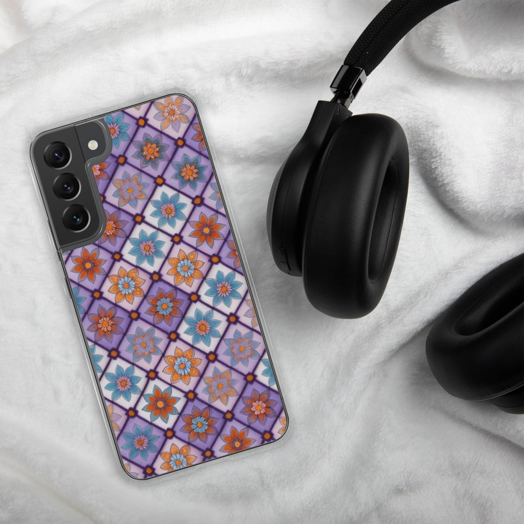 Geometric Floral Pattern Clear Case for Samsung Galaxy S22 Plus – Colorful Mosaic Protective Cover