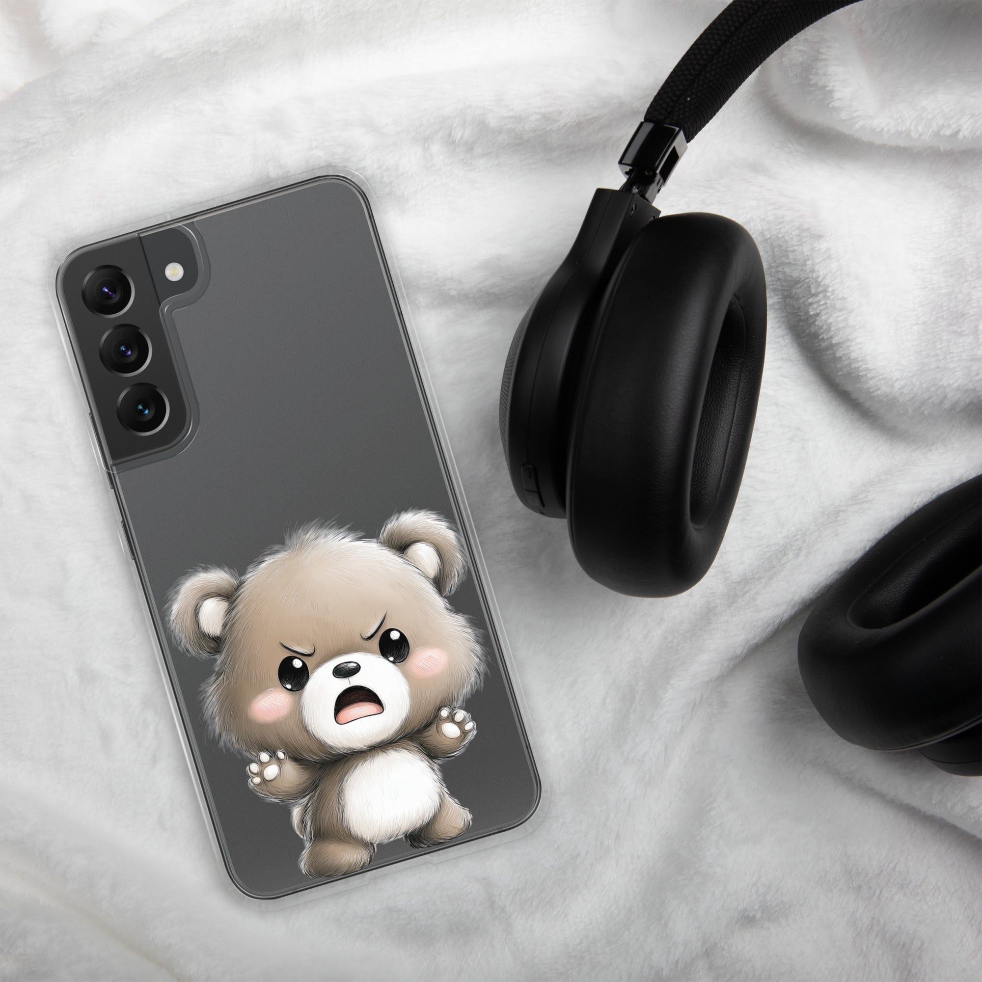 Cute Angry Bear Clear Case for Samsung Galaxy S22 Plus – Playful Cartoon Protective Cover