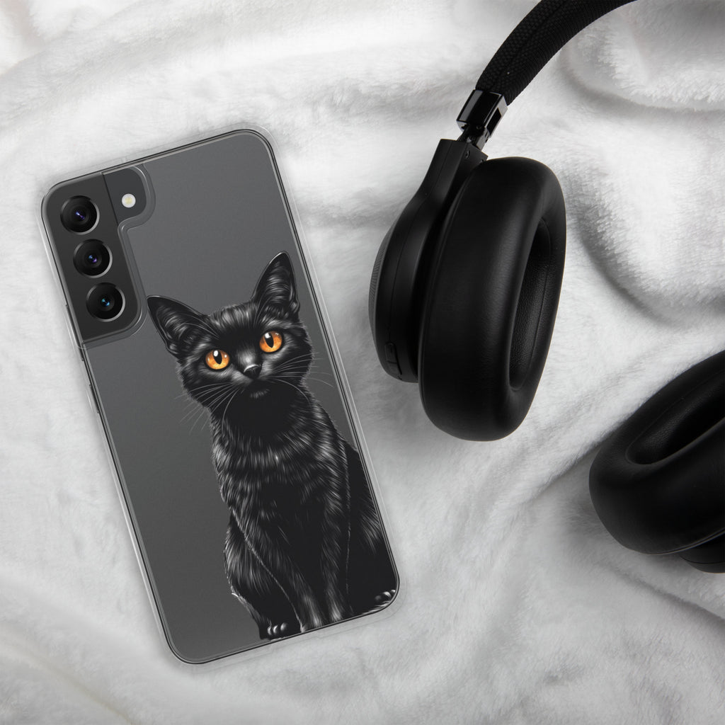 Black Cat Clear Case for Samsung Galaxy S22 Plus – Elegant Minimal Protective Cover
