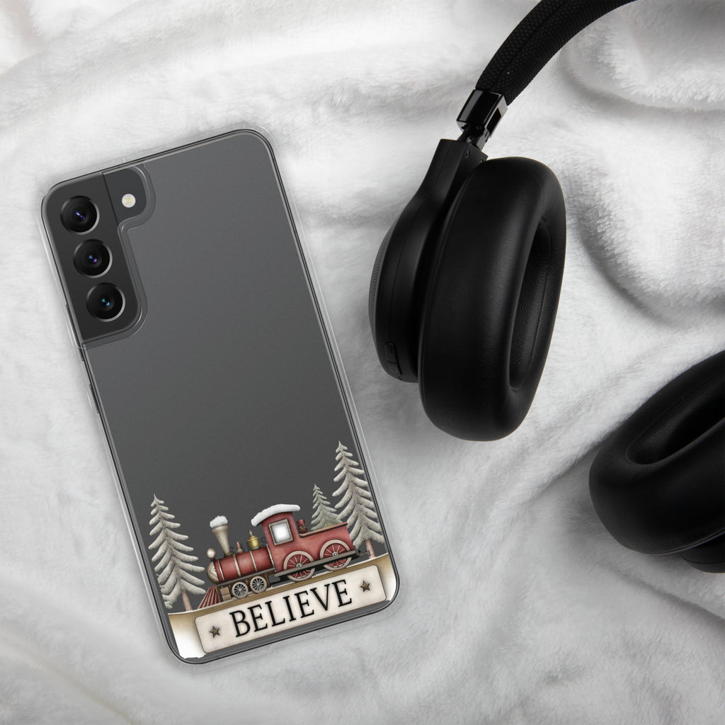 Believe Christmas Train Clear Case for Samsung Galaxy S22 Plus – Festive Holiday Protective Cover