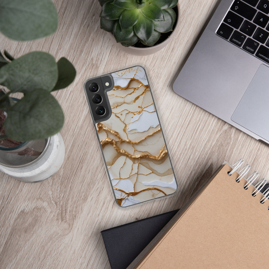 White Marble Gold Veins Clear Case for Samsung Galaxy S22 Plus – Elegant Stone Protective Cover