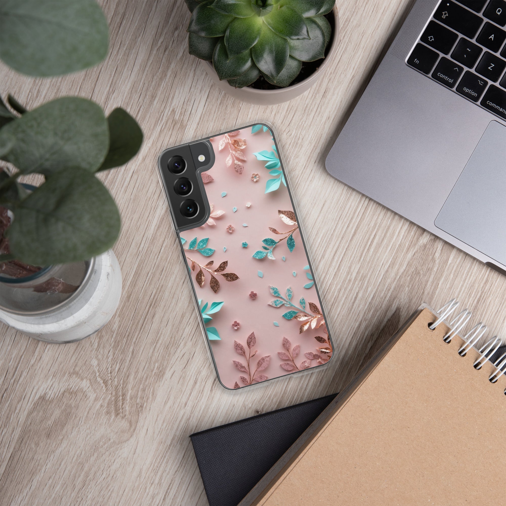 Pastel Floral Leaves Clear Case for Samsung Galaxy S22 Plus – Soft Elegant Protective Cover