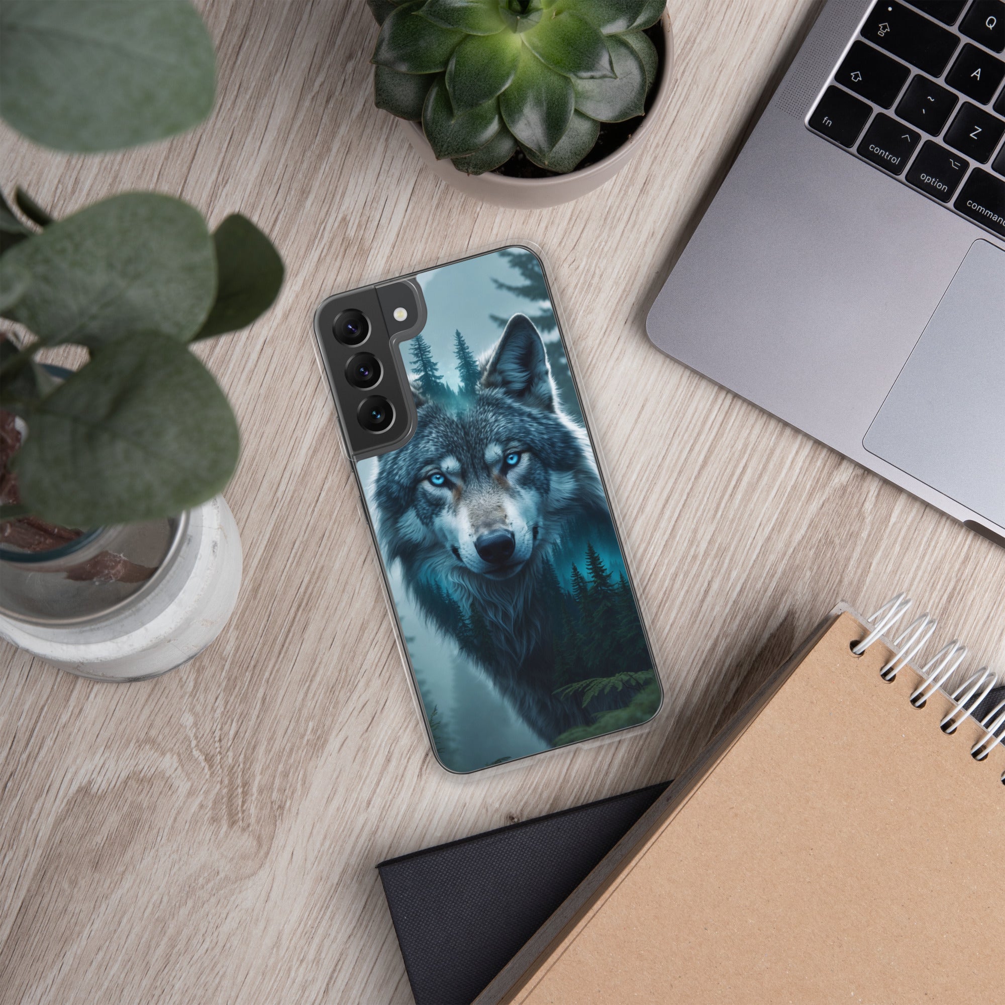 Mystic Forest Wolf Clear Case for Samsung Galaxy S22 Plus – Dark Nature Art Protective Cover