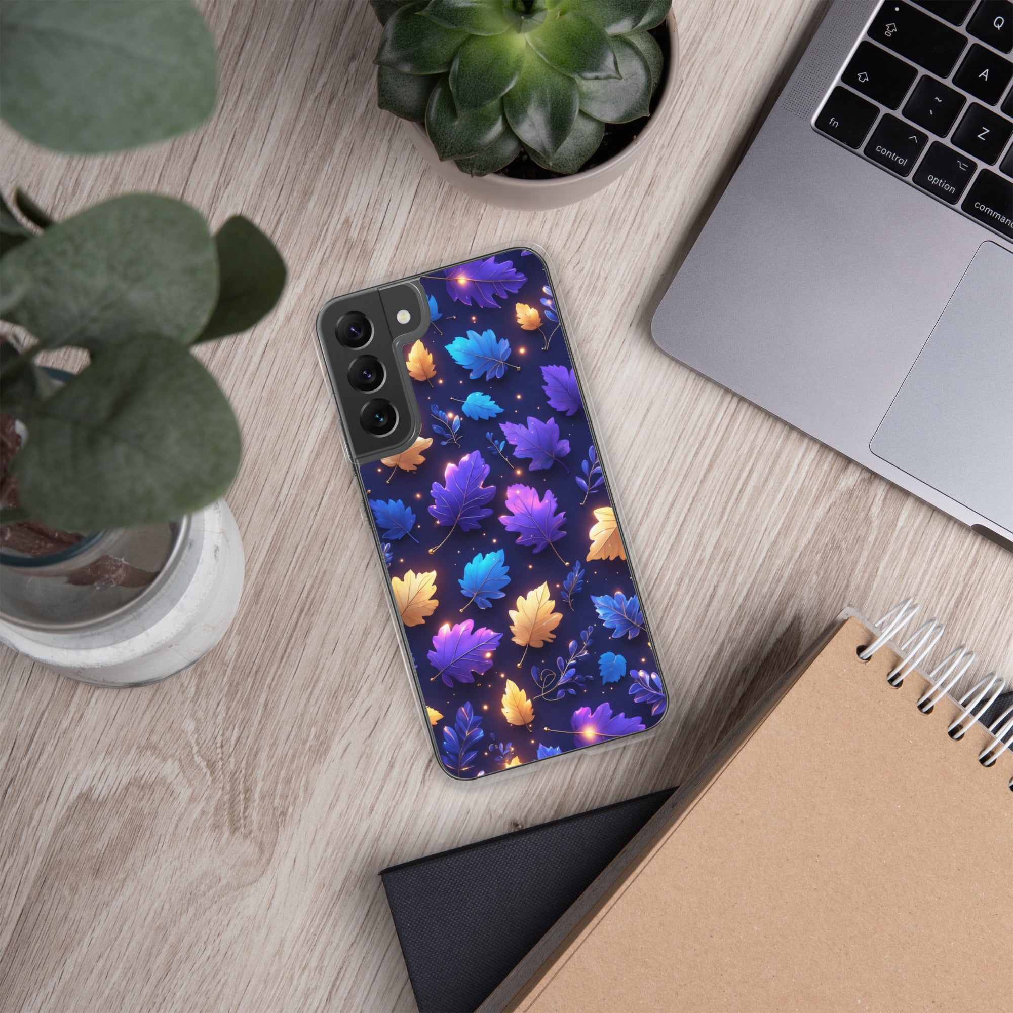 Glowing Autumn Leaves Clear Case for Samsung Galaxy S22 Plus – Colorful Night Nature Protective Cover