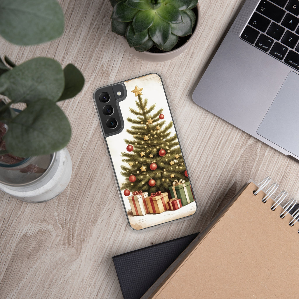 Christmas Tree with Gifts Clear Case for Samsung Galaxy S22 Plus – Festive Holiday Protective Cover