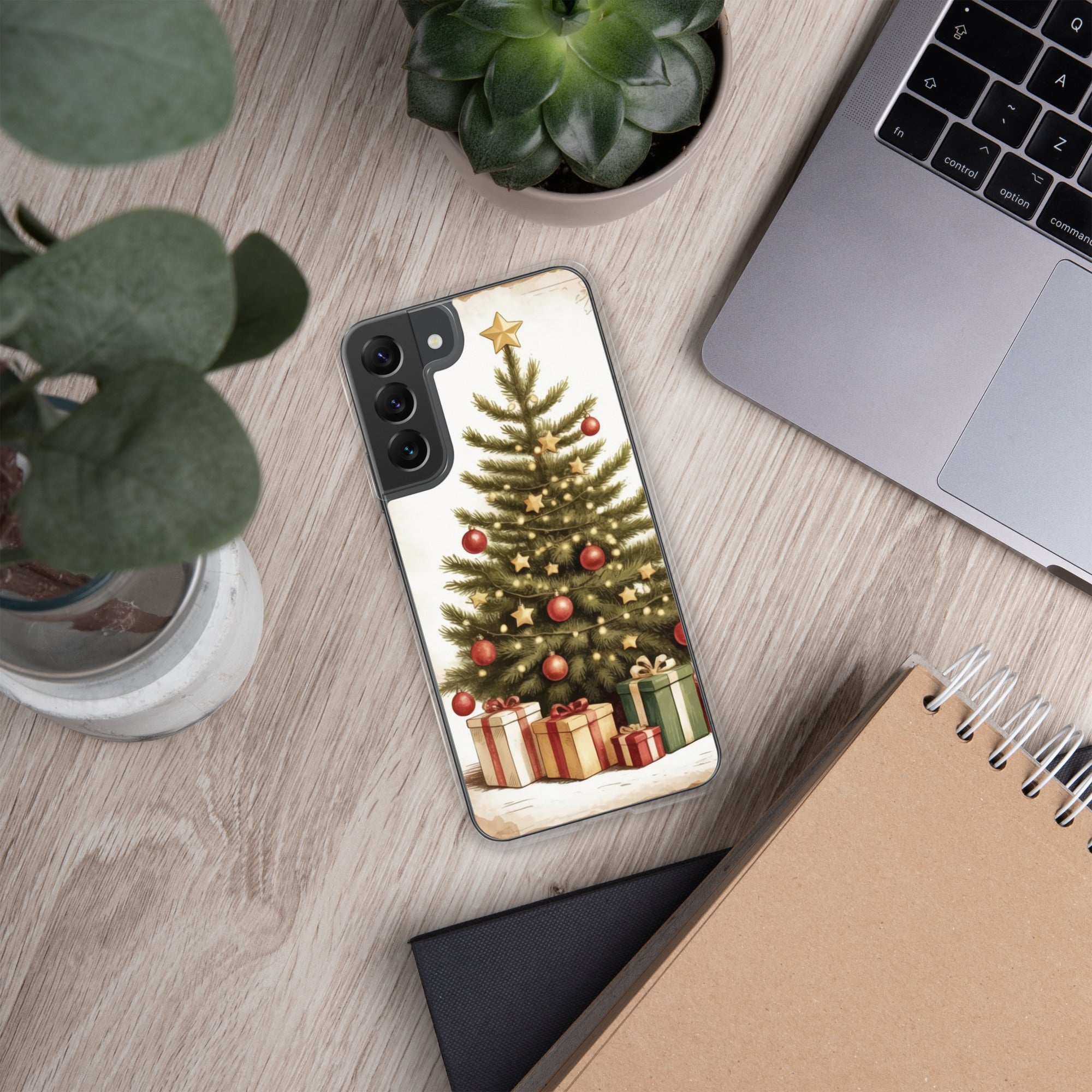 Christmas Tree with Gifts Clear Case for Samsung Galaxy S22 Plus – Festive Holiday Protective Cover