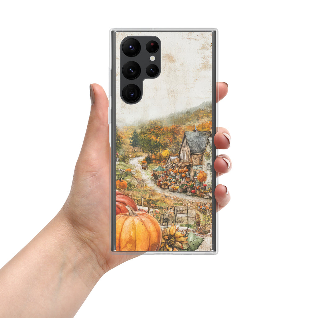 Autumn Village Clear Case for Samsung Galaxy S22 Ultra – Cozy Fall Countryside Protective Cover