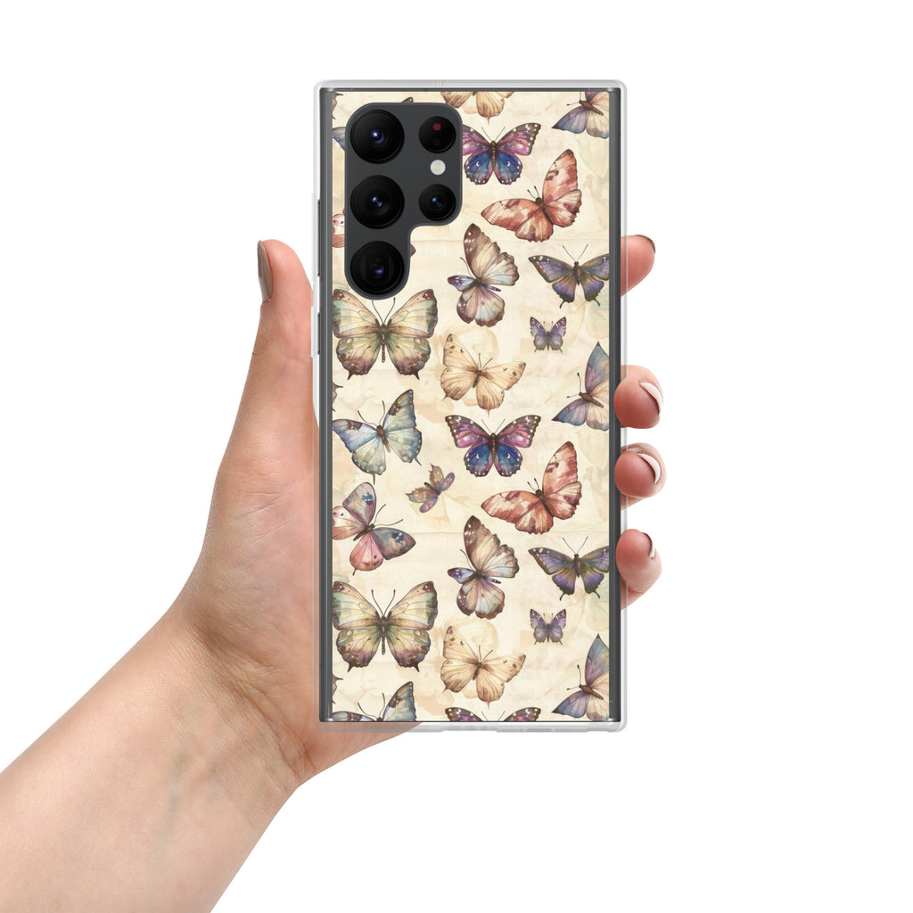 Vintage Butterfly Pattern Clear Case for Samsung Galaxy S22 Ultra – Soft Pastel Nature Protective Cover